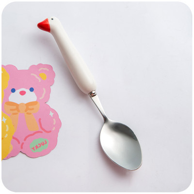 2kom Kawaii patka Žlica Vilica Set pribora za jelo za djecu Školski slatki korejski prijenosni pribor za jelo od nehrđajućeg čelika Kuhinjsko posuđe