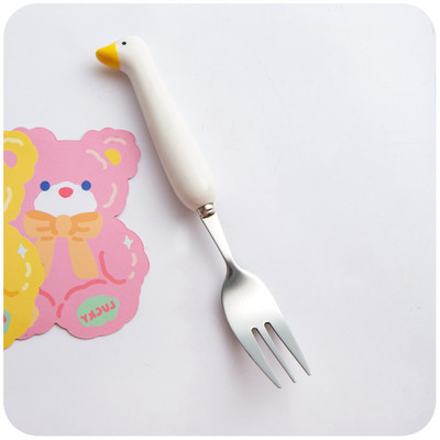 2kom Kawaii patka Žlica Vilica Set pribora za jelo za djecu Školski slatki korejski prijenosni pribor za jelo od nehrđajućeg čelika Kuhinjsko posuđe