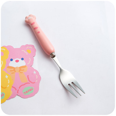 2kom Kawaii patka Žlica Vilica Set pribora za jelo za djecu Školski slatki korejski prijenosni pribor za jelo od nehrđajućeg čelika Kuhinjsko posuđe