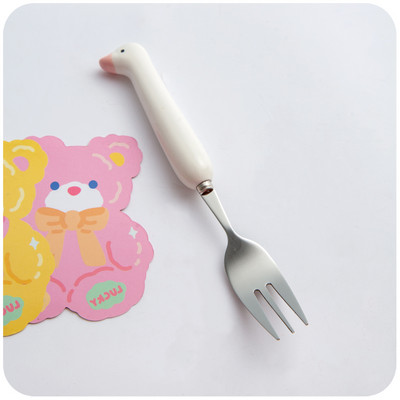 2kom Kawaii patka Žlica Vilica Set pribora za jelo za djecu Školski slatki korejski prijenosni pribor za jelo od nehrđajućeg čelika Kuhinjsko posuđe