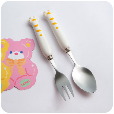 2kom Kawaii patka Žlica Vilica Set pribora za jelo za djecu Školski slatki korejski prijenosni pribor za jelo od nehrđajućeg čelika Kuhinjsko posuđe