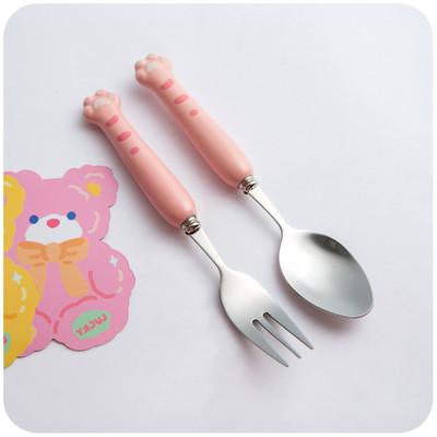 2kom Kawaii patka Žlica Vilica Set pribora za jelo za djecu Školski slatki korejski prijenosni pribor za jelo od nehrđajućeg čelika Kuhinjsko posuđe