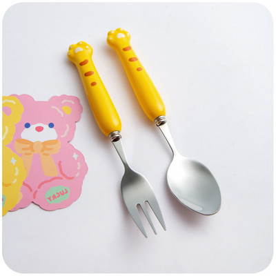 2kom Kawaii patka Žlica Vilica Set pribora za jelo za djecu Školski slatki korejski prijenosni pribor za jelo od nehrđajućeg čelika Kuhinjsko posuđe