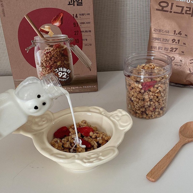 Korėjietiško stiliaus mielas meškiukas desertinis dubuo vaisių salotos pusryčių pieno dribsnių dubuo keraminiai indai mergaitės širdis