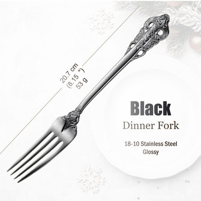 Blizgus juodas nerūdijančio plieno stalo įrankių rinkinys, senovinių stalo įrankių rinkinys, galima plauti indaplovėje, prabangūs sidabro dirbiniai, vestuvės, viešbutis, 1 vnt., 10