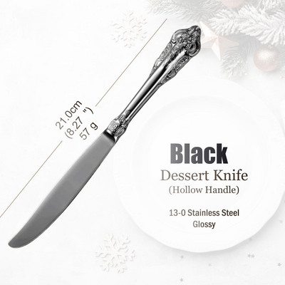 Blizgus juodas nerūdijančio plieno stalo įrankių rinkinys, senovinių stalo įrankių rinkinys, galima plauti indaplovėje, prabangūs sidabro dirbiniai, vestuvės, viešbutis, 1 vnt., 10