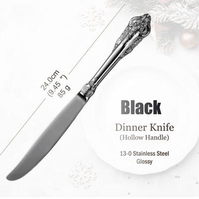 Blizgus juodas nerūdijančio plieno stalo įrankių rinkinys, senovinių stalo įrankių rinkinys, galima plauti indaplovėje, prabangūs sidabro dirbiniai, vestuvės, viešbutis, 1 vnt., 10