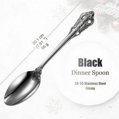 Blizgus juodas nerūdijančio plieno stalo įrankių rinkinys, senovinių stalo įrankių rinkinys, galima plauti indaplovėje, prabangūs sidabro dirbiniai, vestuvės, viešbutis, 1 vnt., 10