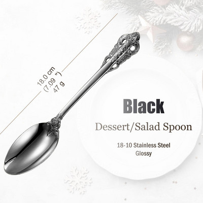 Blizgus juodas nerūdijančio plieno stalo įrankių rinkinys, senovinių stalo įrankių rinkinys, galima plauti indaplovėje, prabangūs sidabro dirbiniai, vestuvės, viešbutis, 1 vnt., 10