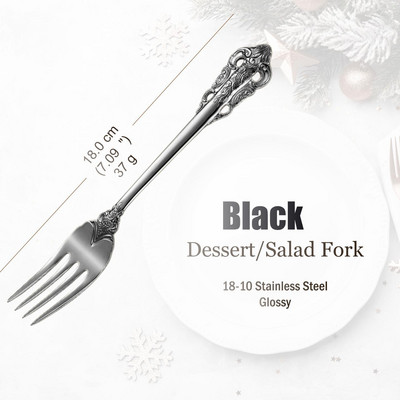 Blizgus juodas nerūdijančio plieno stalo įrankių rinkinys, senovinių stalo įrankių rinkinys, galima plauti indaplovėje, prabangūs sidabro dirbiniai, vestuvės, viešbutis, 1 vnt., 10