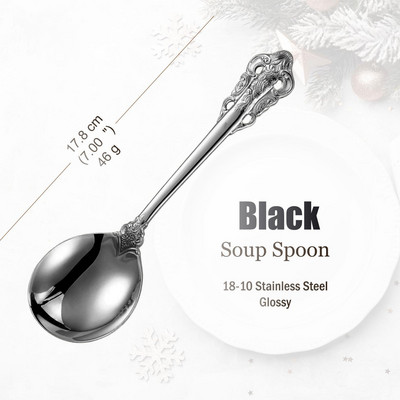 Blizgus juodas nerūdijančio plieno stalo įrankių rinkinys, senovinių stalo įrankių rinkinys, galima plauti indaplovėje, prabangūs sidabro dirbiniai, vestuvės, viešbutis, 1 vnt., 10