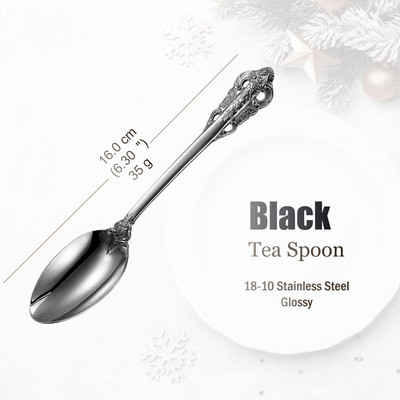 Blizgus juodas nerūdijančio plieno stalo įrankių rinkinys, senovinių stalo įrankių rinkinys, galima plauti indaplovėje, prabangūs sidabro dirbiniai, vestuvės, viešbutis, 1 vnt., 10