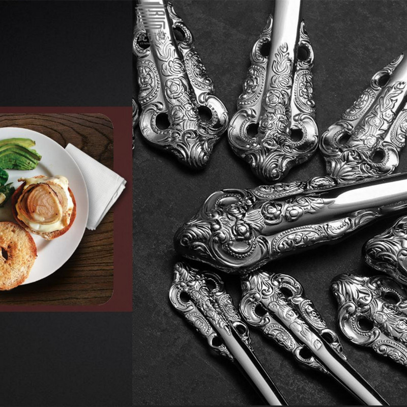 Blizgus juodas nerūdijančio plieno stalo įrankių rinkinys, senovinių stalo įrankių rinkinys, galima plauti indaplovėje, prabangūs sidabro dirbiniai, vestuvės, viešbutis, 1 vnt., 10