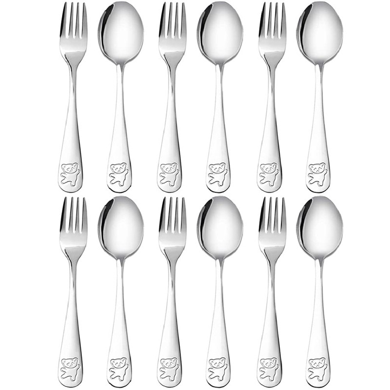 Παιδικά ασημικά 12 τεμάχια από ανοξείδωτο ατσάλι Παιδικό χρηματοκιβώτιο μαχαιροπήρουνα Little Bear Σετ Παιδικό κουτάλι και πιρούνι Μικρά σκεύη