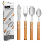 Nerūdijančio plieno indų rinkinys virtuvės valgomojo peilis šakutė šaukštas buko medinės rankenos stalo indų rinkinys namuose Aukštos kokybės dovana