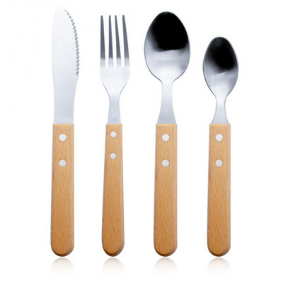 Nerūdijančio plieno indų rinkinys virtuvės valgomojo peilis šakutė šaukštas buko medinės rankenos stalo indų rinkinys namuose Aukštos kokybės dovana