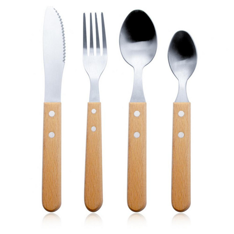 Nerūdijančio plieno indų rinkinys virtuvės valgomojo peilis šakutė šaukštas buko medinės rankenos stalo indų rinkinys namuose Aukštos kokybės dovana