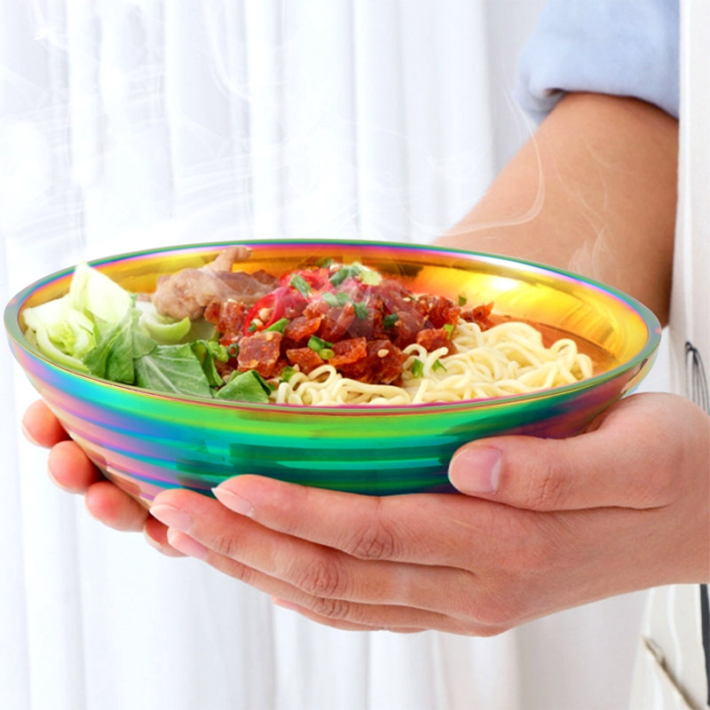 Apvalus dubuo su makaronais, dviejų sluoksnių nuo nuplikimo indai, skirti karštam puodo padažui, sriubai, ryžiams, dideliam rameno dubeniui, nerūdijančio plieno dubuo