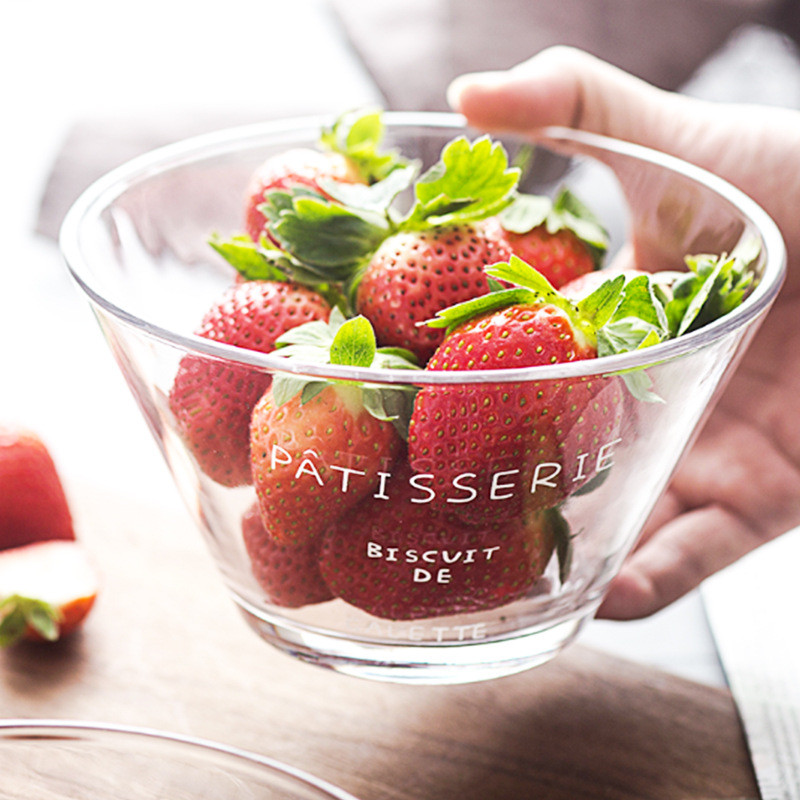 Japoniškos raidės prancūziškas stiklinis dubuo mažas šviežias buitinis didelis salotų dubuo Namų apyvokos reikmenys vaisių kepurės dubuo