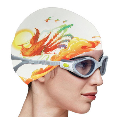 Veekindlad ujumismütsid silikoonist mugavad ujumismütsid pikkadele lühikestele juustele Hiina trükistiilis kortsudeta ujumisbasseini müts