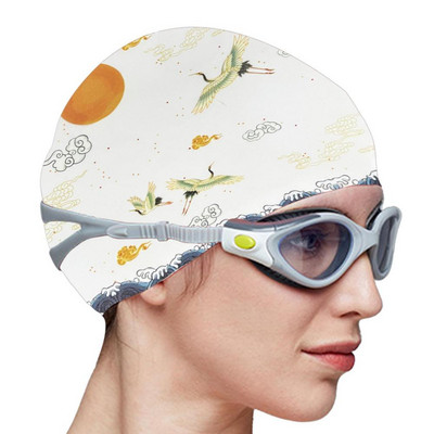 Veekindlad ujumismütsid silikoonist mugavad ujumismütsid pikkadele lühikestele juustele Hiina trükistiilis kortsudeta ujumisbasseini müts