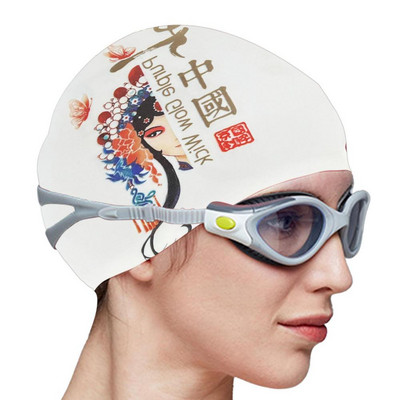 Veekindlad ujumismütsid silikoonist mugavad ujumismütsid pikkadele lühikestele juustele Hiina trükistiilis kortsudeta ujumisbasseini müts