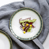 Žalia apvadu keraminė lėkštė Buitinė reljefinis vaisių diskas Popietės arbatos pyragas Užkandis Desertinis patiekalas Pusryčių duonos lėkštė