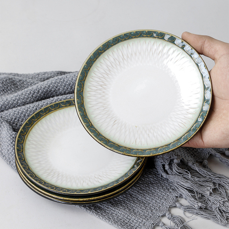 Žalia apvadu keraminė lėkštė Buitinė reljefinis vaisių diskas Popietės arbatos pyragas Užkandis Desertinis patiekalas Pusryčių duonos lėkštė