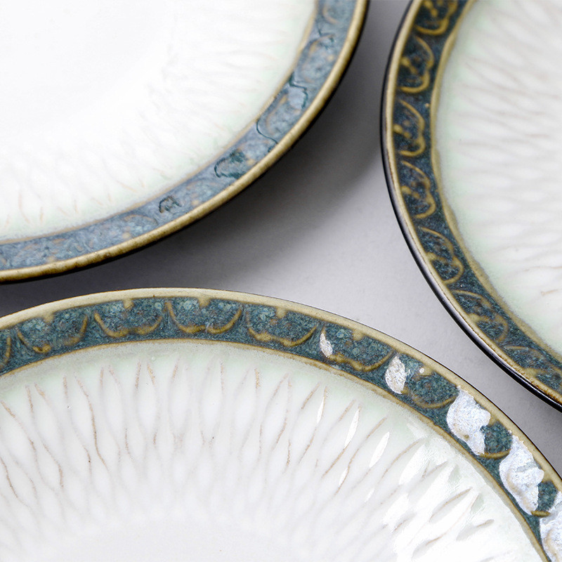 Žalia apvadu keraminė lėkštė Buitinė reljefinis vaisių diskas Popietės arbatos pyragas Užkandis Desertinis patiekalas Pusryčių duonos lėkštė