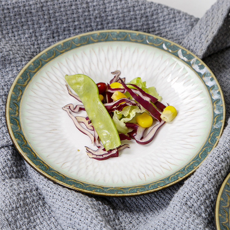 Žalia apvadu keraminė lėkštė Buitinė reljefinis vaisių diskas Popietės arbatos pyragas Užkandis Desertinis patiekalas Pusryčių duonos lėkštė