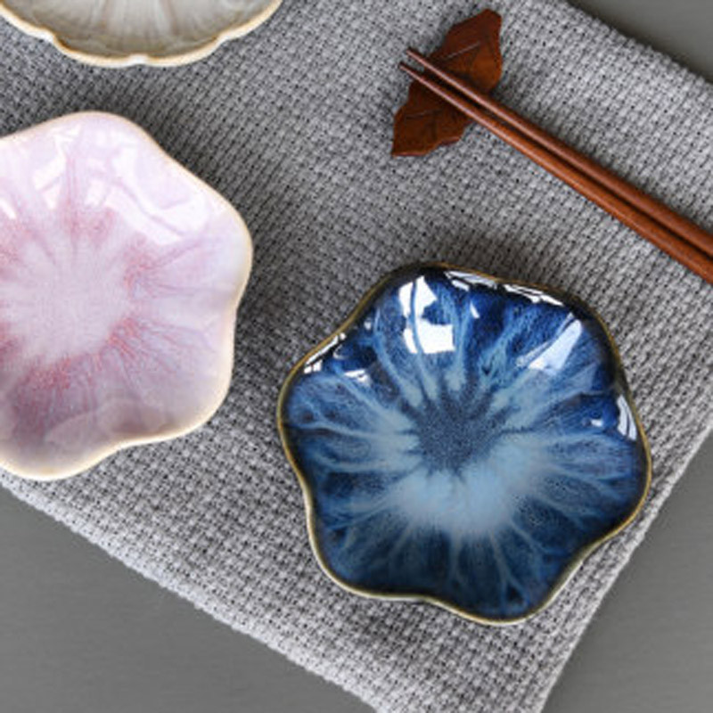 FANCITY Japoniškų garstyčių prieskonių indų krosnis, pasukta lotoso keramika, maži kopūstai drugeliai, buitinė karšto puodo mirkymo acto indas