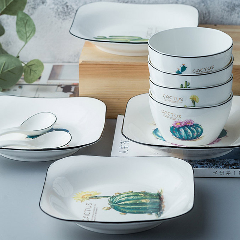 1 tk Kandiline keraamiline taldrik Keraamiline õhtusöögikomplekt Portselanist magustoidutaldrik praad salat suupiste koogitaldrikud Lauanõud Kaktuse kandiline roog