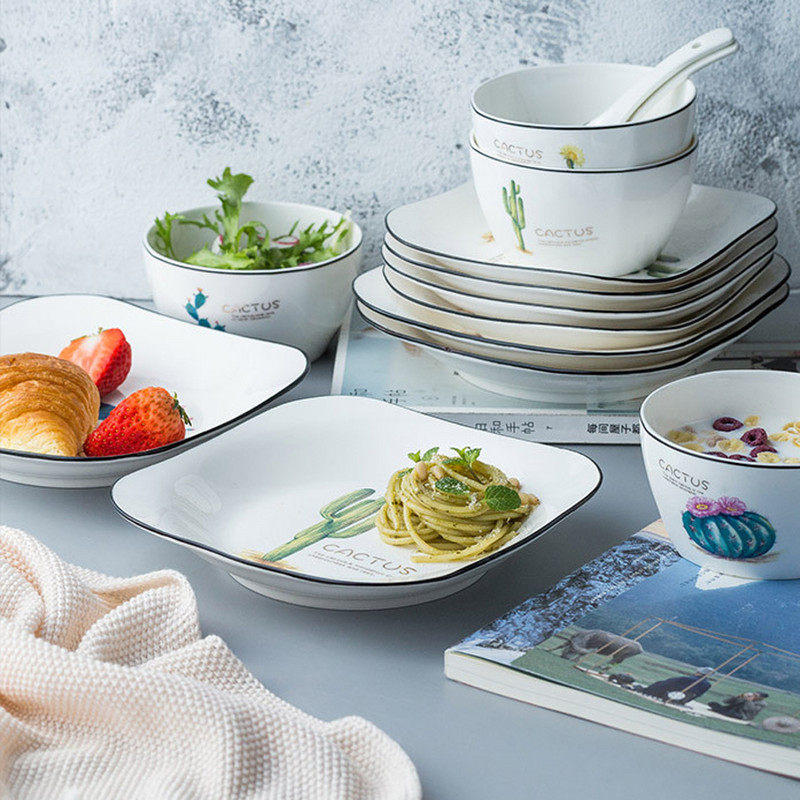 1 tk Kandiline keraamiline taldrik Keraamiline õhtusöögikomplekt Portselanist magustoidutaldrik praad salat suupiste koogitaldrikud Lauanõud Kaktuse kandiline roog