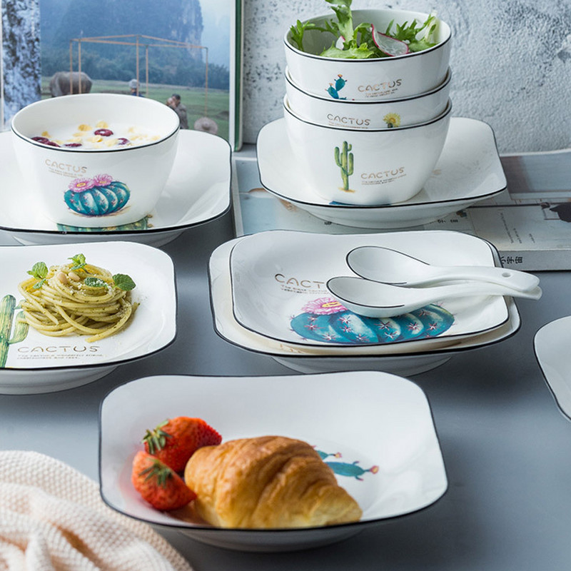 1 tk Kandiline keraamiline taldrik Keraamiline õhtusöögikomplekt Portselanist magustoidutaldrik praad salat suupiste koogitaldrikud Lauanõud Kaktuse kandiline roog