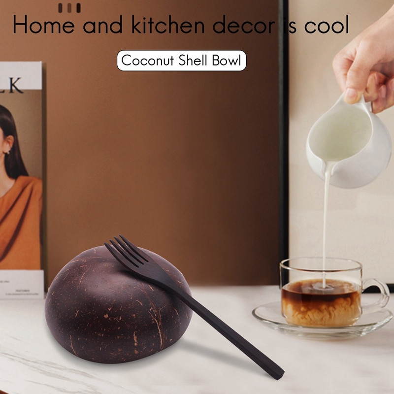Kókuszos tálak és fa kanálvilla készlet, vegán bio saláta turmix Buddha Acai tál konyhához, étkezéshez és dekorációhoz