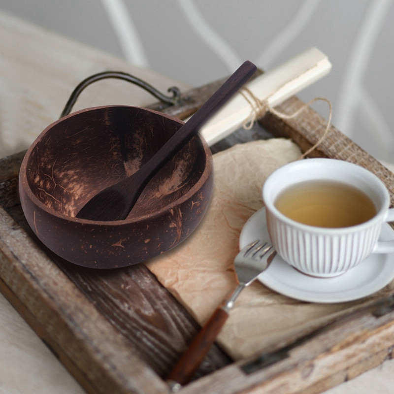 Kókuszos tálak és fa kanálvilla készlet, vegán bio saláta turmix Buddha Acai tál konyhához, étkezéshez és dekorációhoz