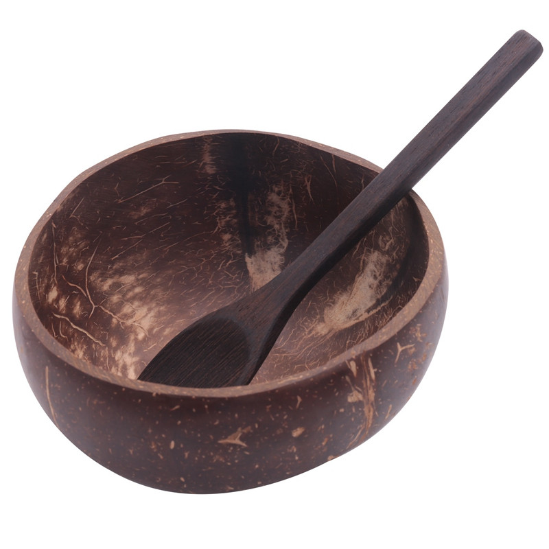 Kókuszos tálak és fa kanálvilla készlet, vegán bio saláta turmix Buddha Acai tál konyhához, étkezéshez és dekorációhoz