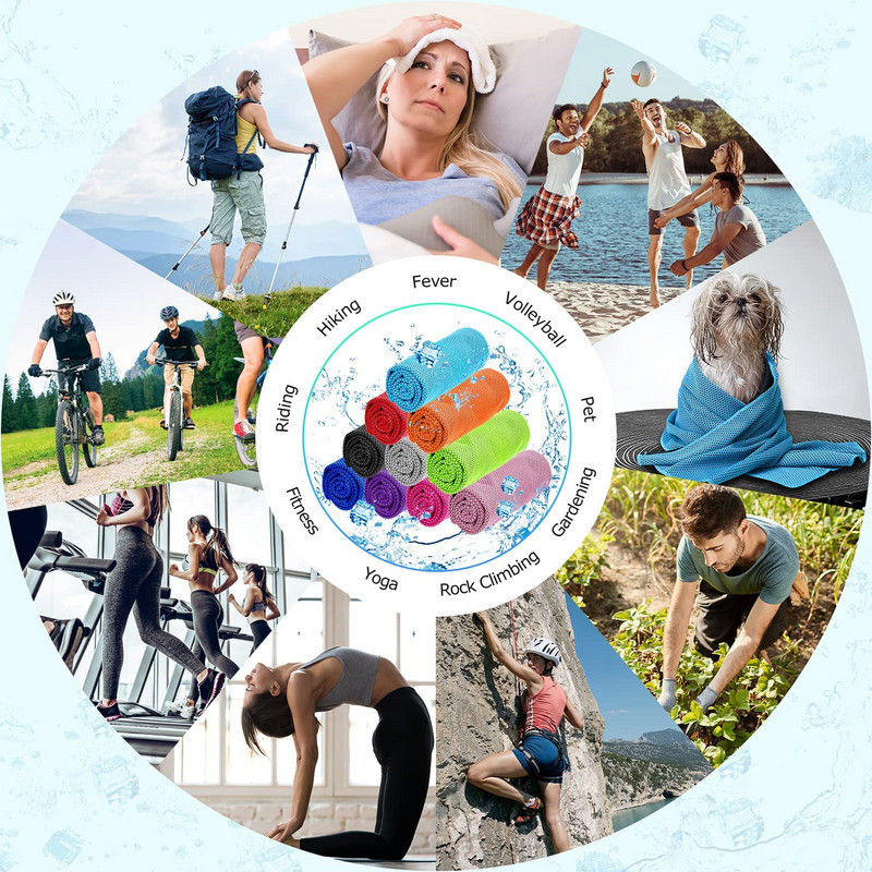 10 pakelių vėsinantis rankšluostis treniruočių rankšluostis ledinis rankšluostis kaklui, mikropluošto rankšluostis Minkštas, kvėpuojantis šaltas rankšluostis, skirtas sportinei jogos salėje lauke
