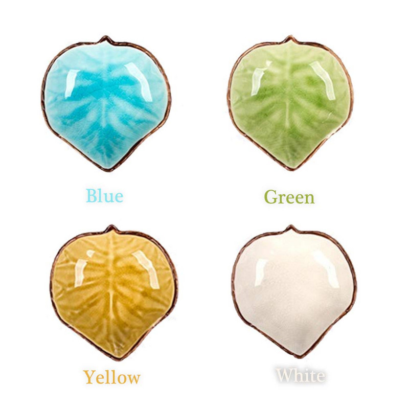 Vynuogių lapų formos keramikiniai prieskonių indai, 4 įvairių spalvų padažo indų pakuotė Lėkštės, patiekiamos sušių užkandžiui