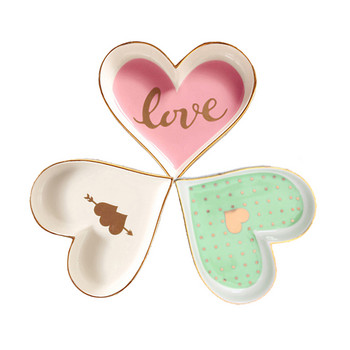 1PC/ 3PCS Гореща разпродажба Малка чиния керамика love Heart Оцет Ястие с подправки Плътно розово бежово зелено соев сос Чиния за закуска