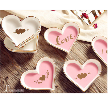 1PC/ 3PCS Гореща разпродажба Малка чиния керамика love Heart Оцет Ястие с подправки Плътно розово бежово зелено соев сос Чиния за закуска