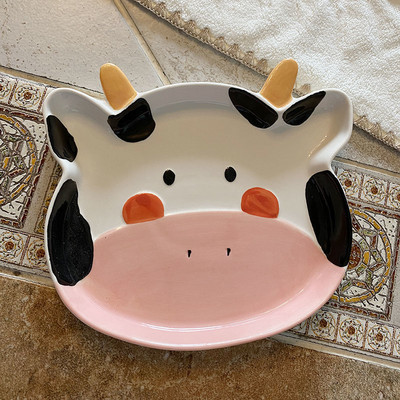 Juokingi lėkštės, kūrybingi nišų dizainai, keraminės lėkštės, mieli animacinių filmų buitiniai desertai, vaisiai