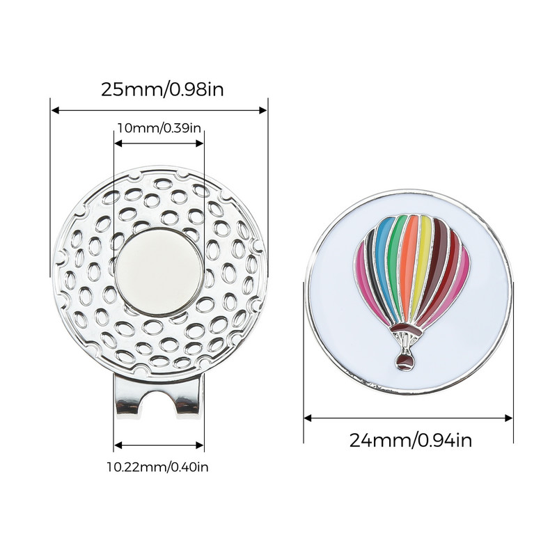 1 vnt 24 mm nuimamas karšto oro baliono rašto golfo žymeklis su magnetiniu dangtelio segtuku vyrams, moterims, golfo žaidėjams, dovanų golfo kepurės segtukų priedai