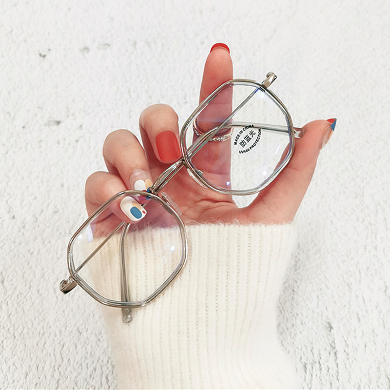 Metallraamiga polügoonprillid 1 tk Business Anti-sinine Hele Tavaprillid Mood Suuremõõtmelised Arvuti Sinine Valgust blokeerivad Prillid