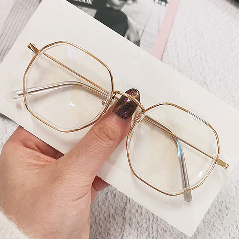 Metallraamiga polügoonprillid 1 tk Business Anti-sinine Hele Tavaprillid Mood Suuremõõtmelised Arvuti Sinine Valgust blokeerivad Prillid