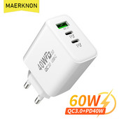 PD 60W greito USB įkroviklio 3 prievadų EU/US sieninio įkroviklio adapteris, skirtas iPhone 14 13 Xiaomi Huawei Samsung USB C telefono įkroviklis