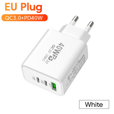 PD 60W greito USB įkroviklio 3 prievadų EU/US sieninio įkroviklio adapteris, skirtas iPhone 14 13 Xiaomi Huawei Samsung USB C telefono įkroviklis