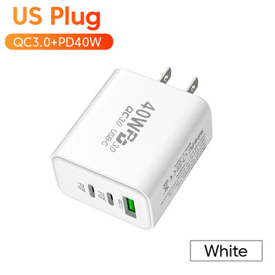 PD 60W greito USB įkroviklio 3 prievadų EU/US sieninio įkroviklio adapteris, skirtas iPhone 14 13 Xiaomi Huawei Samsung USB C telefono įkroviklis