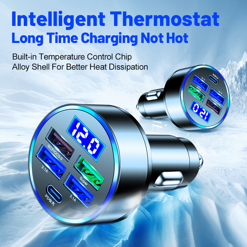 250 W PD USB automobilinis įkroviklis greito įkrovimo C tipo USB telefono adapteris automobilyje skirtas iPhone 13 Pro Xiaomi Huawei Samsung automobilinis greitas įkroviklis