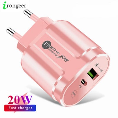 2 Θύρες USB Charger Quick Charge 3.0 PD 20W Type C Φορτιστής τηλεφώνου Προσαρμογέας γρήγορης φόρτισης για iPhone 13 12Pro Huawei Xiaomi Samsung